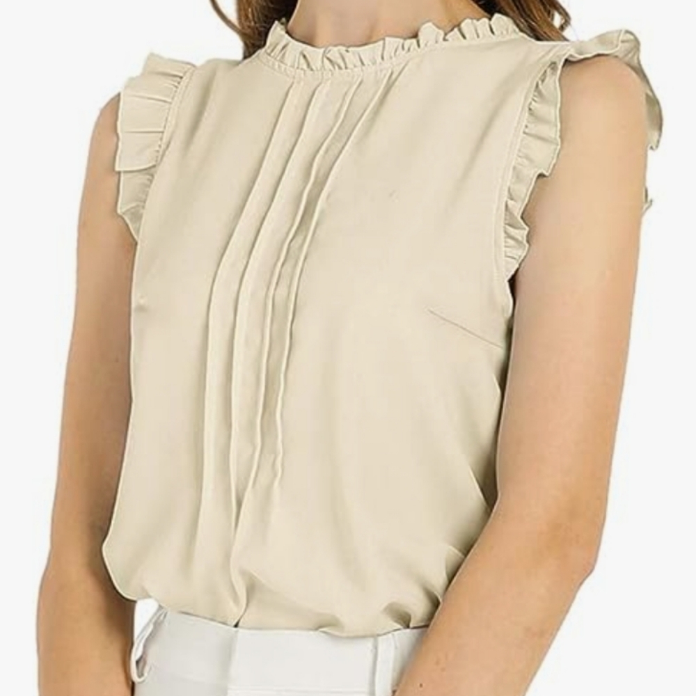 Nwot Allegra K Women's Ruffled Business Office 1950s Vintage Sleeveless Work Blo